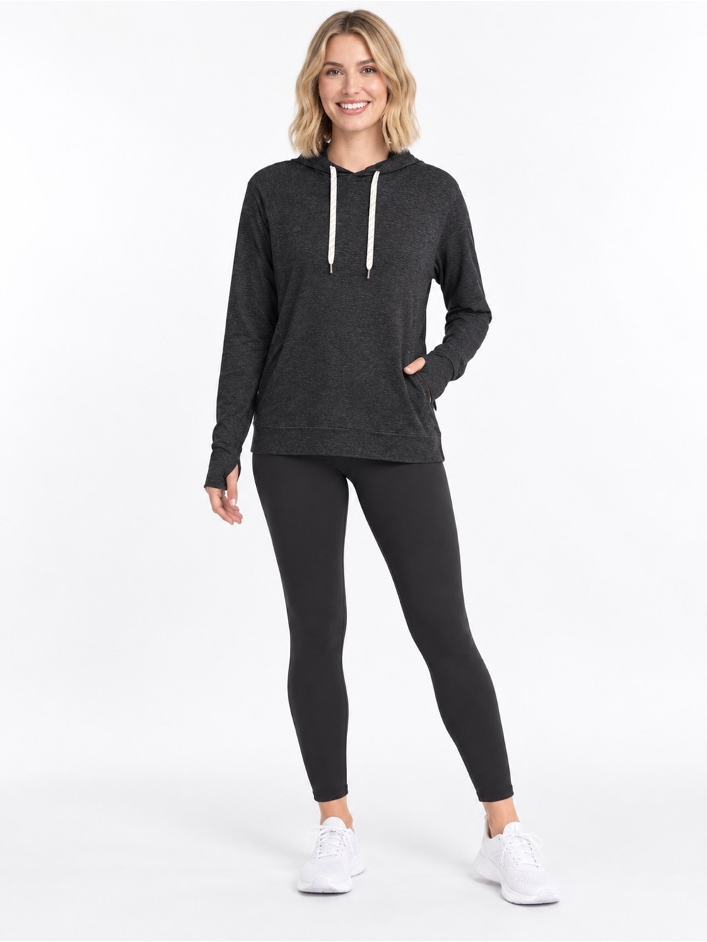 Lightweight Charcoal Hooded Pullover Sweatshirt - Women